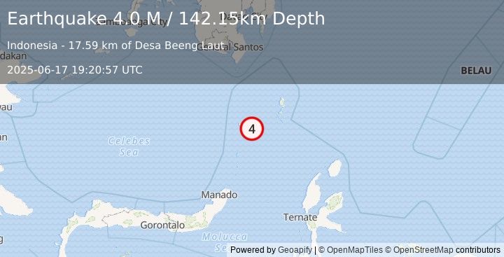 Earthquake Talaud Islands, Indonesia (4.0 M) (2025-06-17 19:20:57 UTC)