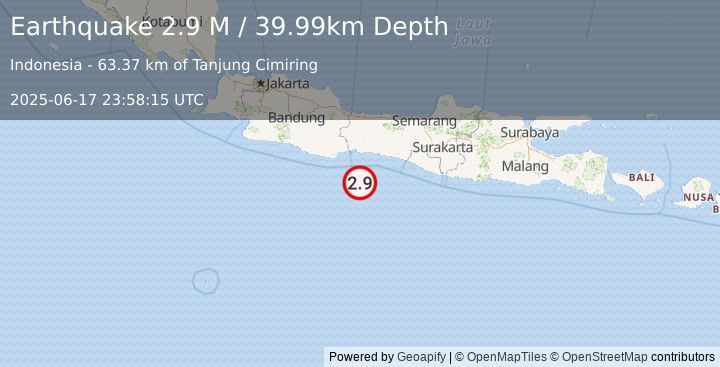 Earthquake Java, Indonesia (2.9 M) (2025-06-17 23:58:15 UTC)