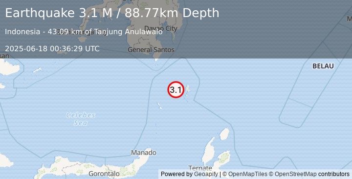 Earthquake Talaud Islands, Indonesia (3.1 M) (2025-06-18 00:36:29 UTC)