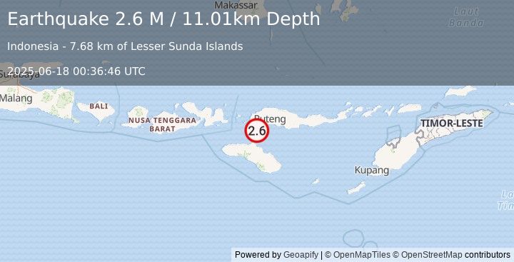 Earthquake Flores Region, Indonesia (2.6 M) (2025-06-18 00:36:46 UTC)