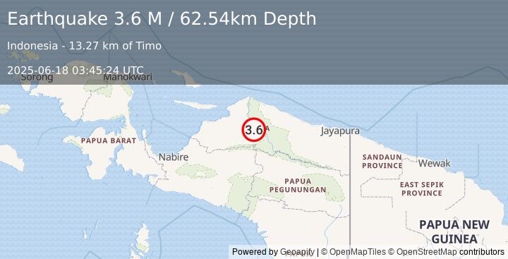 Earthquake West Papua, Indonesia (3.6 M) (2025-06-18 03:45:24 UTC)