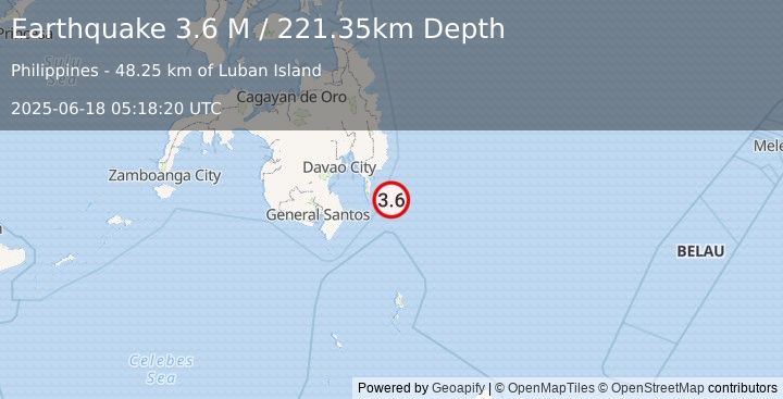 Earthquake Mindanao, Philippines (3.6 M) (2025-06-18 05:18:20 UTC)