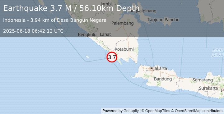 Earthquake Southern Sumatra, Indonesia (3.7 M) (2025-06-18 06:42:12 UTC)