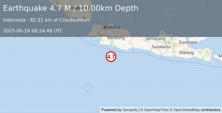 Earthquake Java, Indonesia (4.8 M) (2025-06-18 08:24:50 UTC)