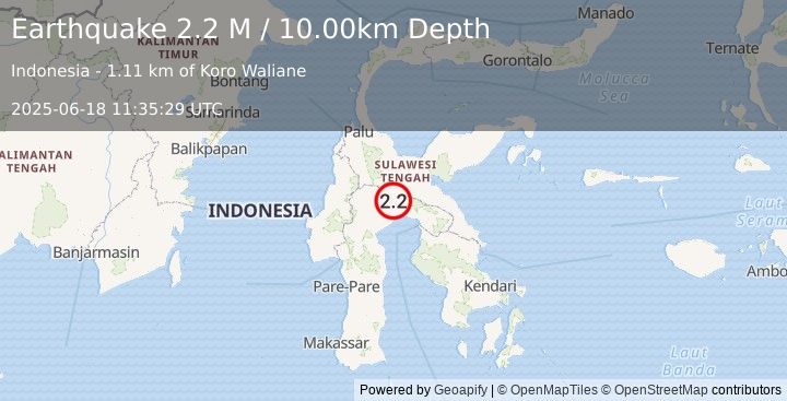Earthquake Sulawesi, Indonesia (2.2 M) (2025-06-18 11:35:29 UTC)