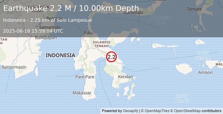 Earthquake Sulawesi, Indonesia (2.2 M) (2025-06-18 15:59:04 UTC)