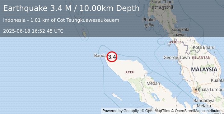 Earthquake Northern Sumatra, Indonesia (3.4 M) (2025-06-18 16:52:45 UTC)