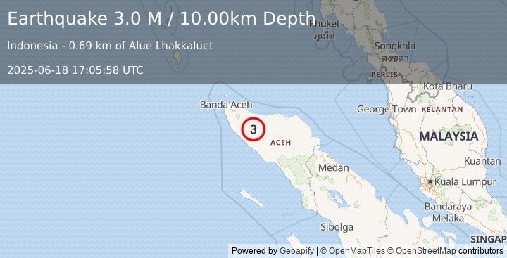 Earthquake Northern Sumatra, Indonesia (3.0 M) (2025-06-18 17:05:58 UTC)