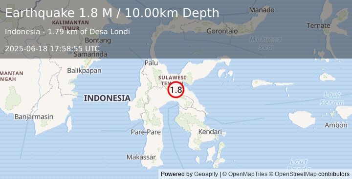 Earthquake Sulawesi, Indonesia (1.8 M) (2025-06-18 17:58:55 UTC)