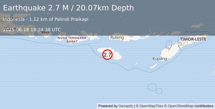 Earthquake Sumba Region, Indonesia (2.7 M) (2025-06-18 18:24:38 UTC)