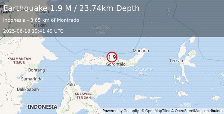 Earthquake Minahassa Peninsula, Sulawesi (1.9 M) (2025-06-18 19:41:49 UTC)