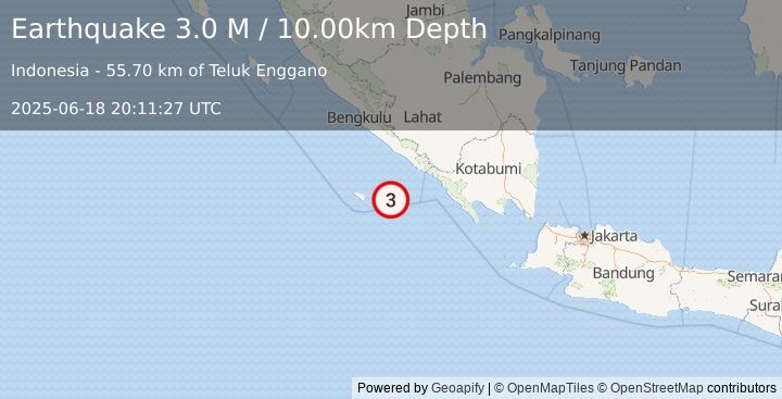 Earthquake Southern Sumatra, Indonesia (3.0 M) (2025-06-18 20:11:27 UTC)