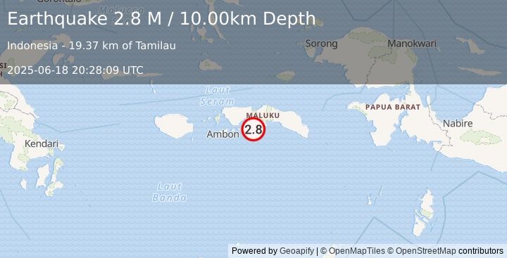 Earthquake Seram, Indonesia (2.8 M) (2025-06-18 20:28:09 UTC)