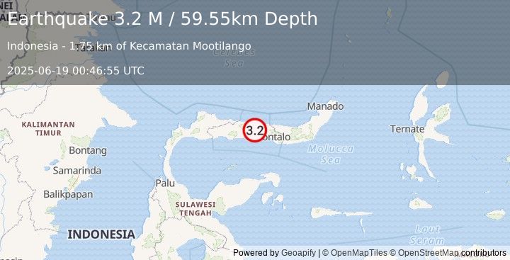 Earthquake Minahassa Peninsula, Sulawesi (3.2 M) (2025-06-19 00:46:55 UTC)