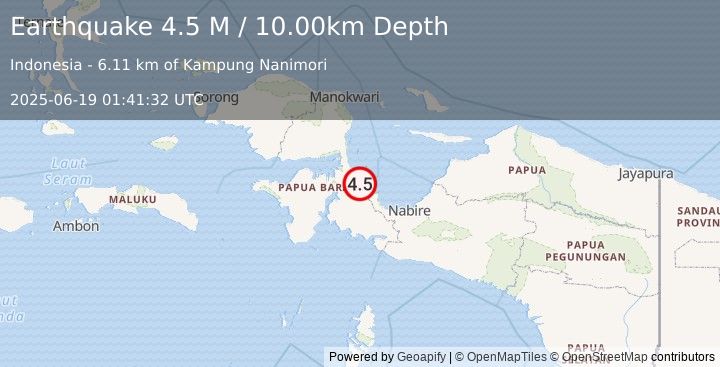 Earthquake West Papua Region, Indonesia (4.5 M) (2025-06-19 01:41:32 UTC)