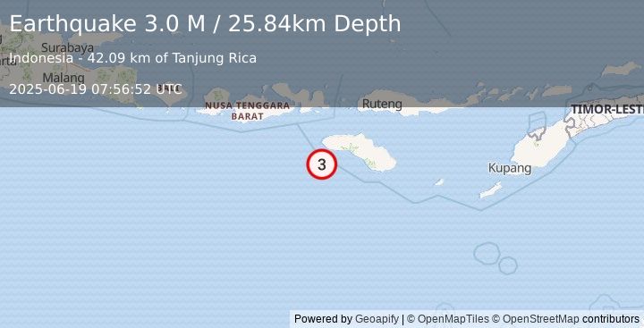 Earthquake South of Sumbawa, Indonesia (3.0 M) (2025-06-19 07:56:52 UTC)