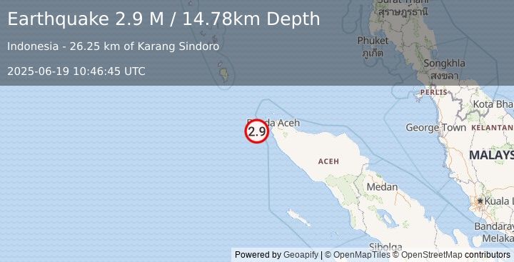 Earthquake Northern Sumatra, Indonesia (2.9 M) (2025-06-19 10:46:45 UTC)