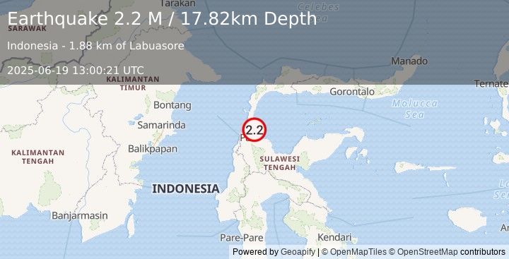 Earthquake Minahassa Peninsula, Sulawesi (2.2 M) (2025-06-19 13:00:21 UTC)