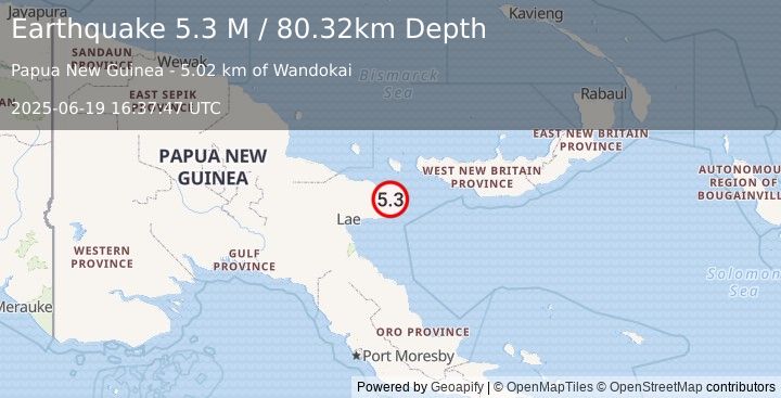 Earthquake Papua New Guinea Region (5.4 M) (2025-06-19 16:37:49 UTC)