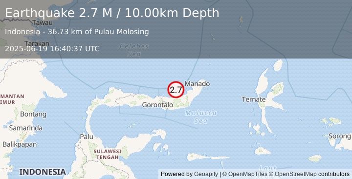 Earthquake Minahassa Peninsula, Sulawesi (2.7 M) (2025-06-19 16:40:37 UTC)