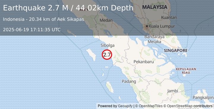 Earthquake Northern Sumatra, Indonesia (2.7 M) (2025-06-19 17:11:35 UTC)