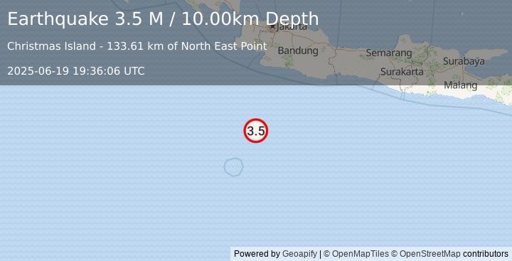 Earthquake South of Java, Indonesia (3.5 M) (2025-06-19 19:36:06 UTC)
