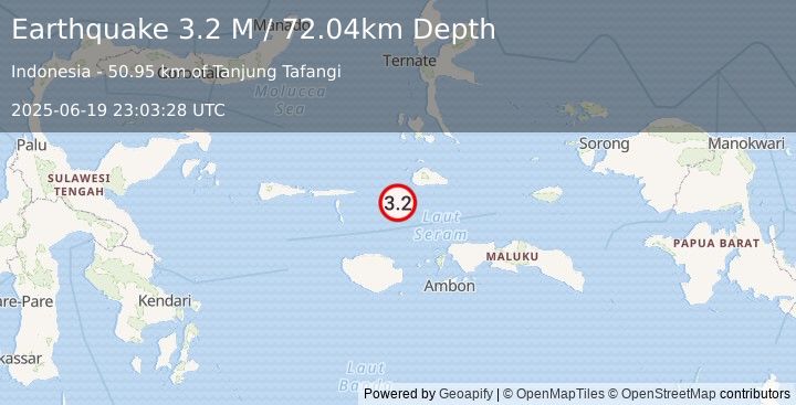 Earthquake Ceram Sea (3.2 M) (2025-06-19 23:03:28 UTC)