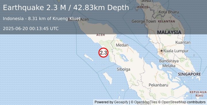 Earthquake Northern Sumatra, Indonesia (2.3 M) (2025-06-20 00:13:45 UTC)