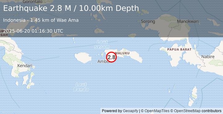 Earthquake Seram, Indonesia (2.8 M) (2025-06-20 01:16:30 UTC)
