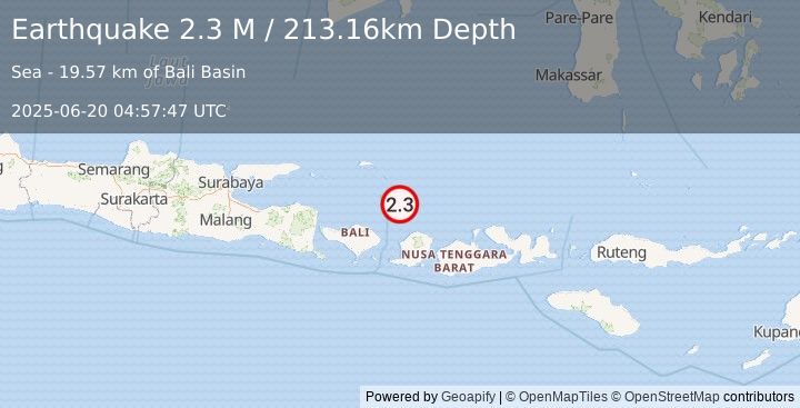 Earthquake Bali Sea (2.3 M) (2025-06-20 04:57:47 UTC)