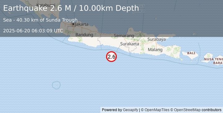 Earthquake Java, Indonesia (2.6 M) (2025-06-20 06:03:09 UTC)