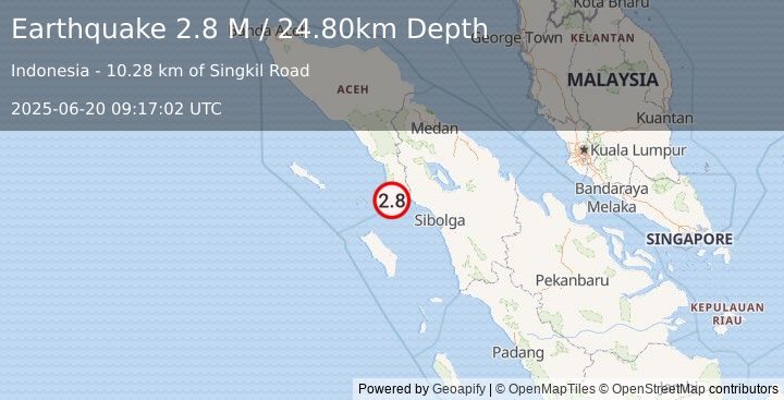 Earthquake Northern Sumatra, Indonesia (2.8 M) (2025-06-20 09:17:02 UTC)