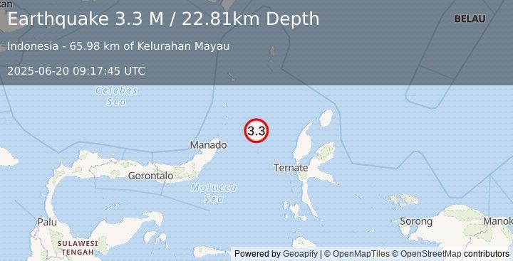 Earthquake Northern Molucca Sea (3.3 M) (2025-06-20 09:17:45 UTC)
