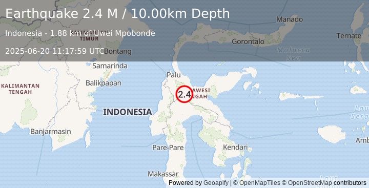 Earthquake Sulawesi, Indonesia (2.4 M) (2025-06-20 11:17:59 UTC)