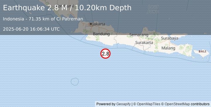 Earthquake Java, Indonesia (2.8 M) (2025-06-20 16:06:34 UTC)