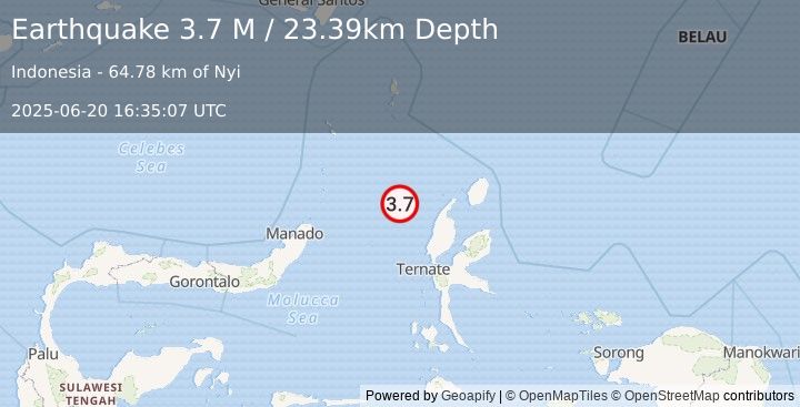 Earthquake Northern Molucca Sea (3.7 M) (2025-06-20 16:35:07 UTC)
