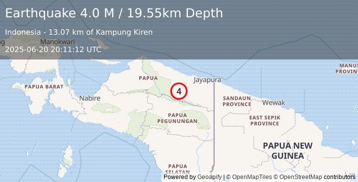 Earthquake West Papua, Indonesia (4.0 M) (2025-06-20 20:11:12 UTC)