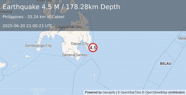 Earthquake Mindanao, Philippines (4.5 M) (2025-06-20 21:00:23 UTC)