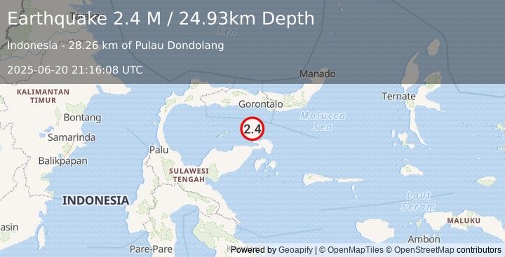 Earthquake Minahassa Peninsula, Sulawesi (2.4 M) (2025-06-20 21:16:08 UTC)