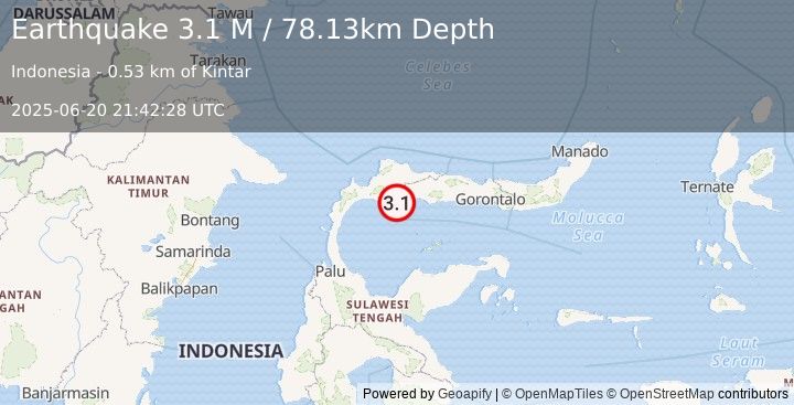 Earthquake Minahassa Peninsula, Sulawesi (3.1 M) (2025-06-20 21:42:28 UTC)
