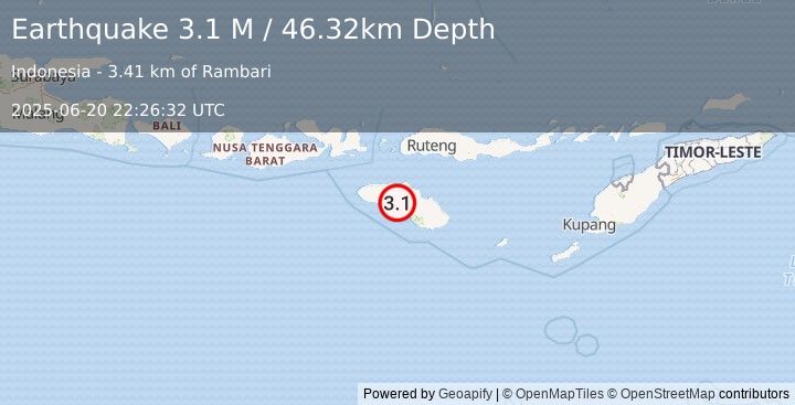 Earthquake Sumba Region, Indonesia (3.1 M) (2025-06-20 22:26:32 UTC)
