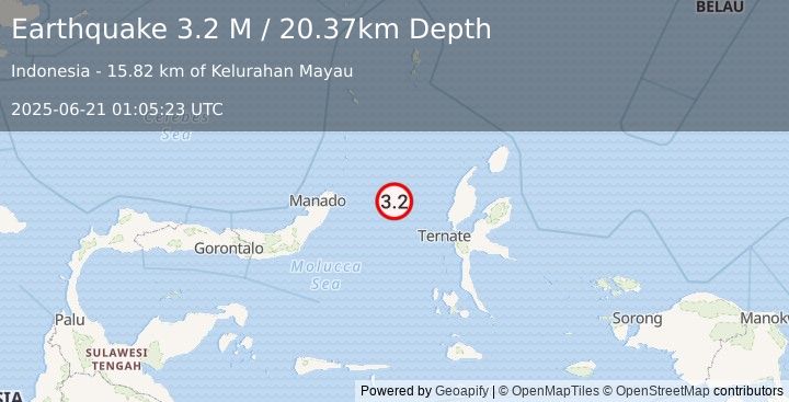 Earthquake Northern Molucca Sea (3.2 M) (2025-06-21 01:05:23 UTC)