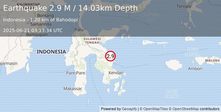 Earthquake Sulawesi, Indonesia (2.9 M) (2025-06-21 03:13:34 UTC)