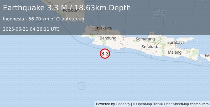 Earthquake Java, Indonesia (3.3 M) (2025-06-21 04:26:11 UTC)
