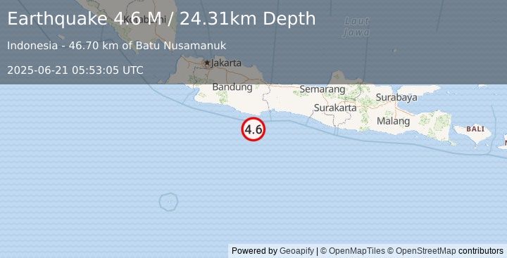 Earthquake Java, Indonesia (4.6 M) (2025-06-21 05:53:05 UTC)