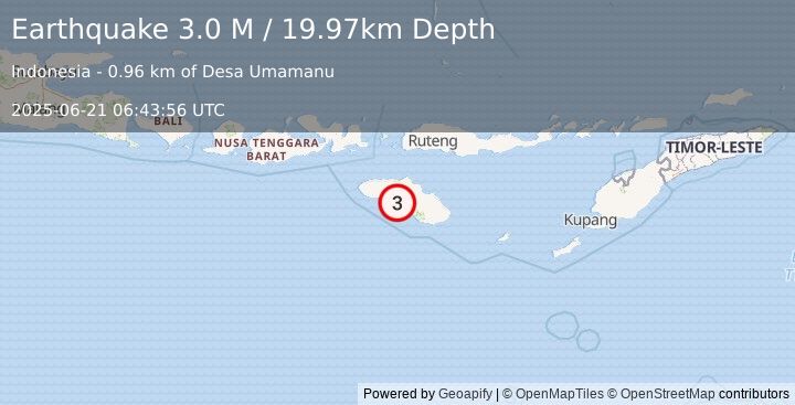 Earthquake Sumba Region, Indonesia (3.0 M) (2025-06-21 06:43:56 UTC)