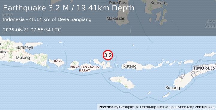 Earthquake Flores Sea (3.2 M) (2025-06-21 07:55:34 UTC)