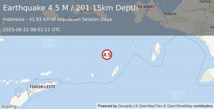 Earthquake Banda Sea (4.5 M) (2025-06-21 08:01:11 UTC)