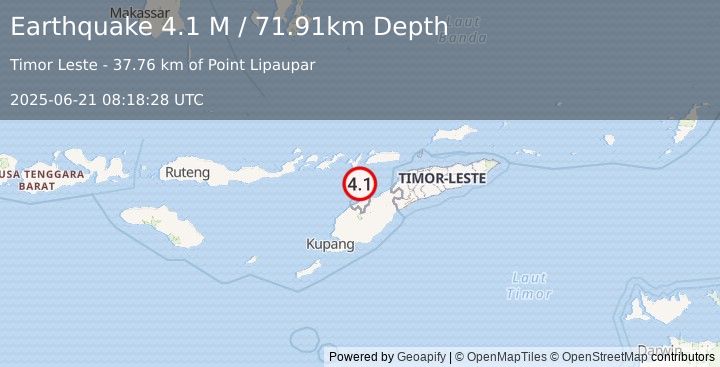 Earthquake Timor Region (4.5 M) (2025-06-21 08:18:27 UTC)