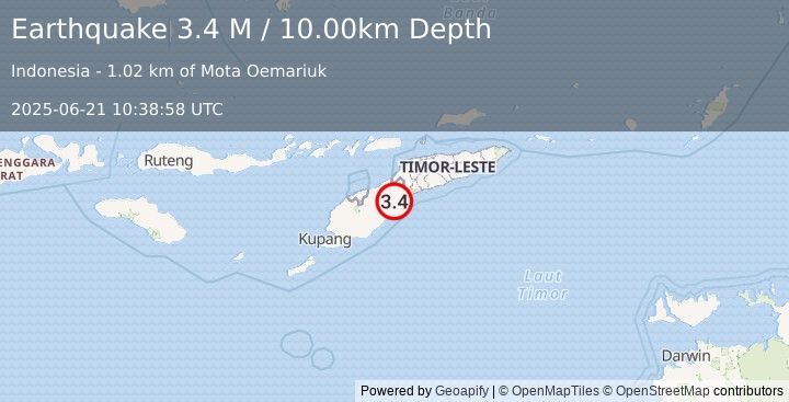 Earthquake Timor Region (3.4 M) (2025-06-21 10:38:58 UTC)